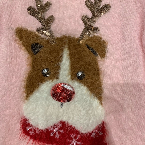Sequin Reindeer Eyelash Sweater women XS/child XL NWOT - Picture 3 of 7
